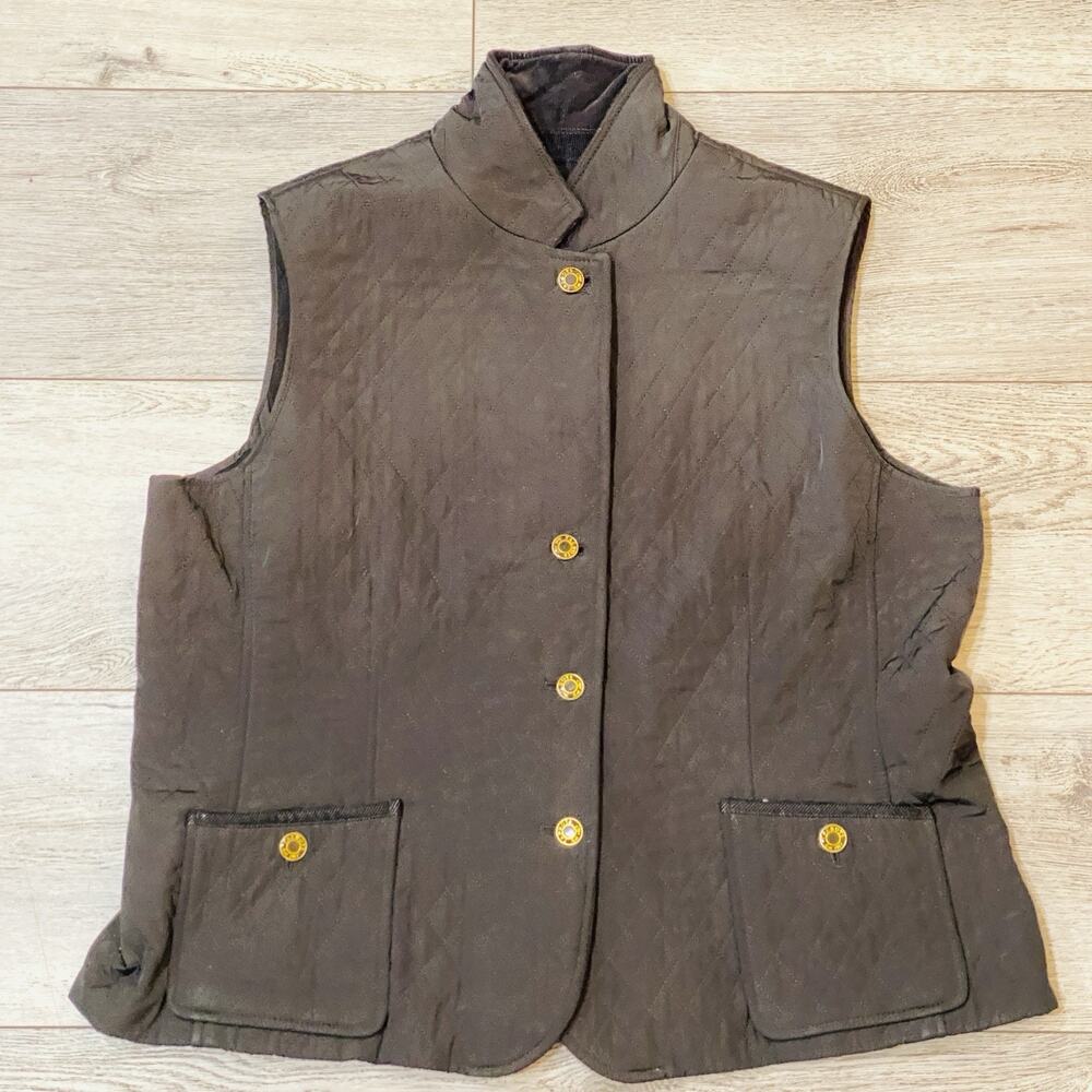Talbots Vest Womens XL Black Quilted Button Front Pockets Classic Outdoor Fall
